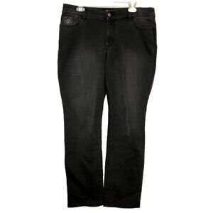Chico's Platinum Womens Embellished Bootcut Jeans Faded Black Size 2.5 or US 14